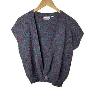 Vintage 80s Country Suburbans Gray Purple Speckled Cotton Knit Sweater Vest S/M